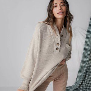 Lunya Cozy Pocket Silk Henley, Oat Marl, XS/S